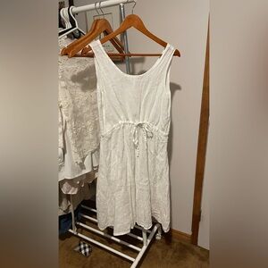 Flax White linen Sleeveless Dress with Tie Waist